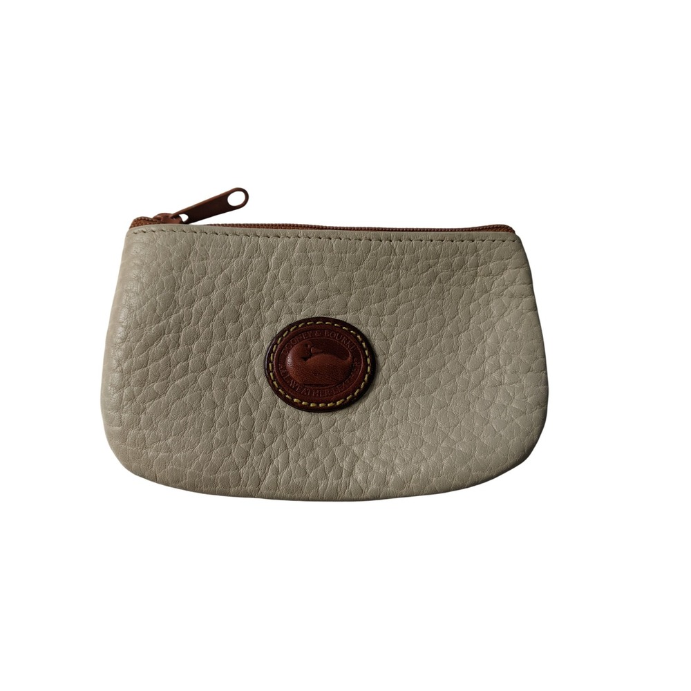 Dooney & Bourke All Weather Leather Coin Purse Cream Tan Vintage Duck Logo Pouch